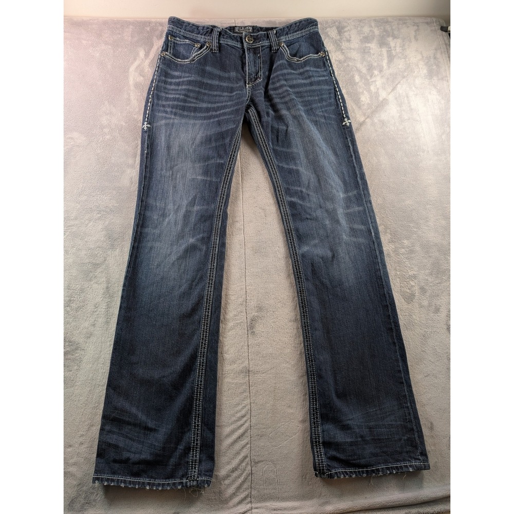 Affliction Cooper Mens Relaxed Bootcut Jeans Dark Wash 32 Long 110BC052BL Buckle